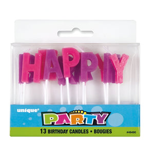Pink & Purple "HAPPY BIRTHDAY" Letter Pick Candles
