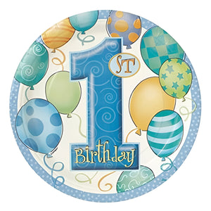 Blue Balloons "1st Birthday" Party Plates - 7 inch