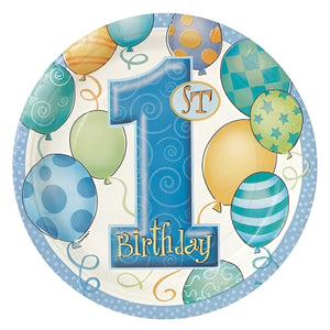 Blue Balloons "1st Birthday" Party Plates - 9 inch