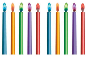 10 Colour Flame Birthday Candles & Holders