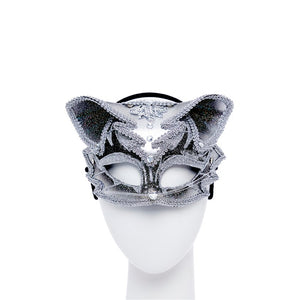 Jewelled Cat Masquerade Mask - Black & Silver
