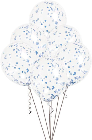 Clear Latex Balloons With Royal Blue Confetti - 12" (Pack of 6)