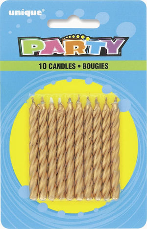 Gold Twist Birthday Candles - Pack of 10