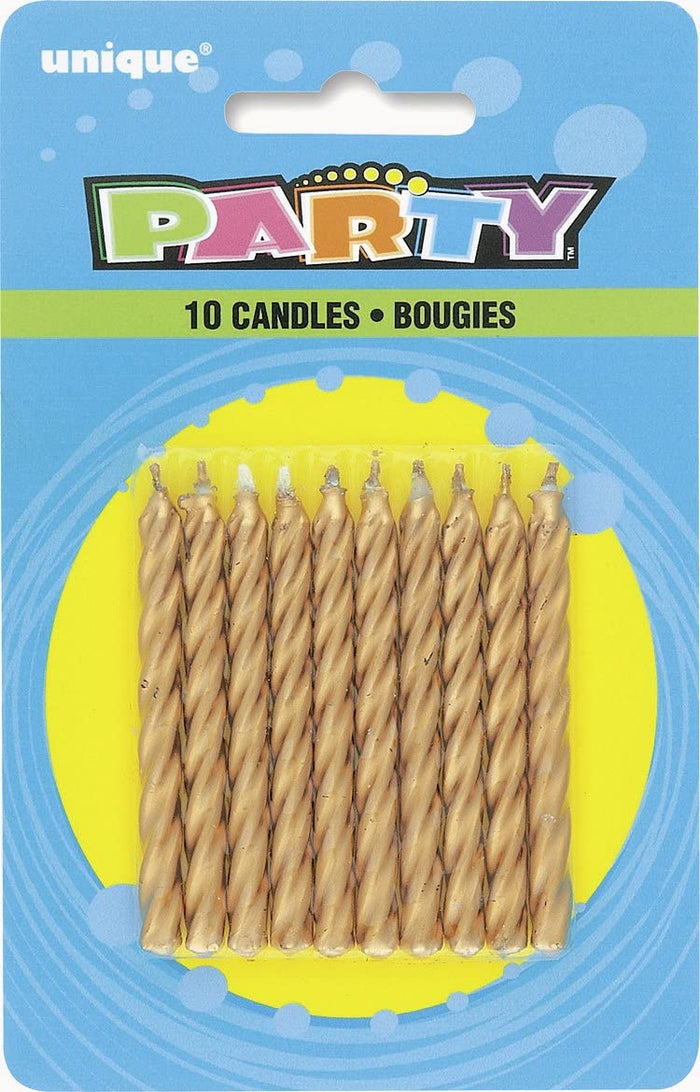 Gold Twist Birthday Candles - Pack of 10