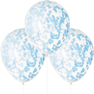 Clear Latex Balloons With Blue Heart Confetti - 16" (Pack of 5)