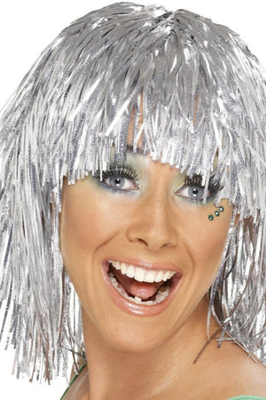Cyber Tinsel Wig - Silver (Adult)