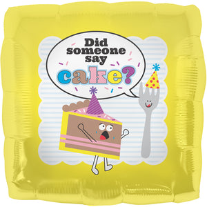 "Did someone say cake?" Cube Helium Foil Balloon - 18"