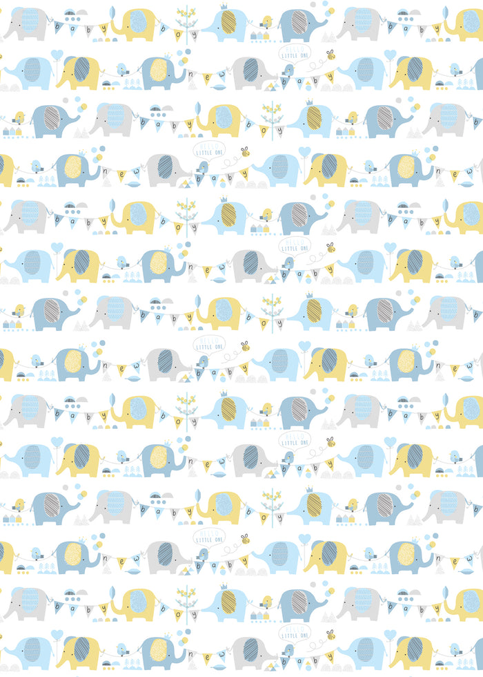 Gift Wrapping Paper - Elephants, Blue