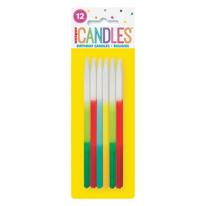 Ombre Colour Dipped Birthday Candles, Assorted - Pack of 12