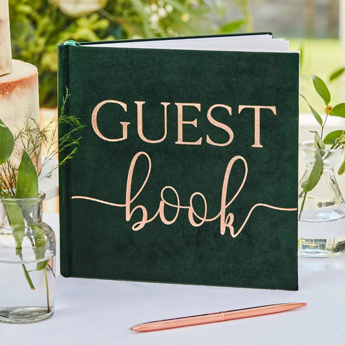 Botanical Wedding Guest Book -  Velvet, Green