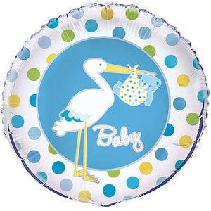 "Baby Blue Stork Baby Shower" Helium Foil Balloon - 18"