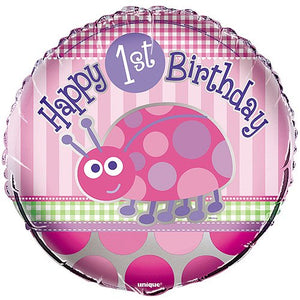 "Happy 1st Birthday" Ladybug Helium Foil Balloon - 18"