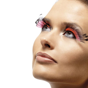 Party Eyelashes - Black and Pink Feather Plume