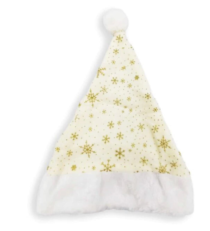 Christmas Hat - White & Gold Snowflakes