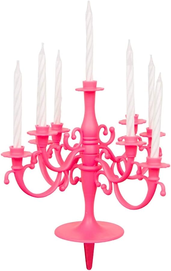 Hot Pink Candelabra Cake Topper & Birthday Candle Set