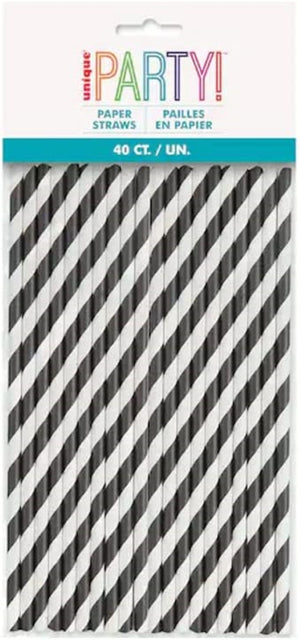 Black Stripe Paper Straws - Pack of 40