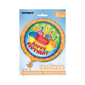 "Happy Birthday" Cupcakes Helium Foil Balloon - 18"