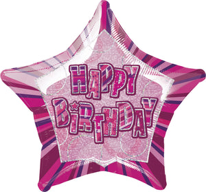 Glitz Pink Birthday Star Prism Helium Foil Balloon - 20"