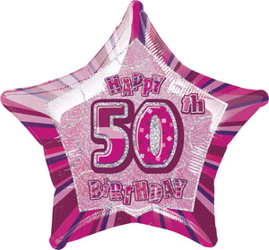 Glitz Pink Birthday Star Prism Helium Foil Balloon - 20"