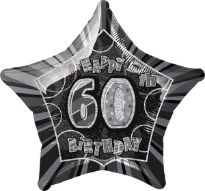 Glitz Black Birthday Star Prism Helium Foil Balloon - 20"