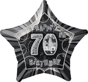 Glitz Black Birthday Star Prism Helium Foil Balloon - 20"