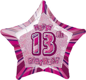 Glitz Pink Birthday Star Prism Helium Foil Balloon - 20"