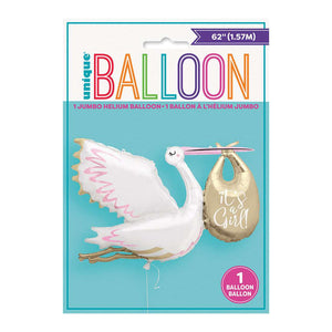 "It's A Girl" Stork Design Helium Foil Balloon - 62"
