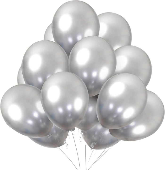 Chrome Silver Latex Balloons - 12" (Pack of 50)