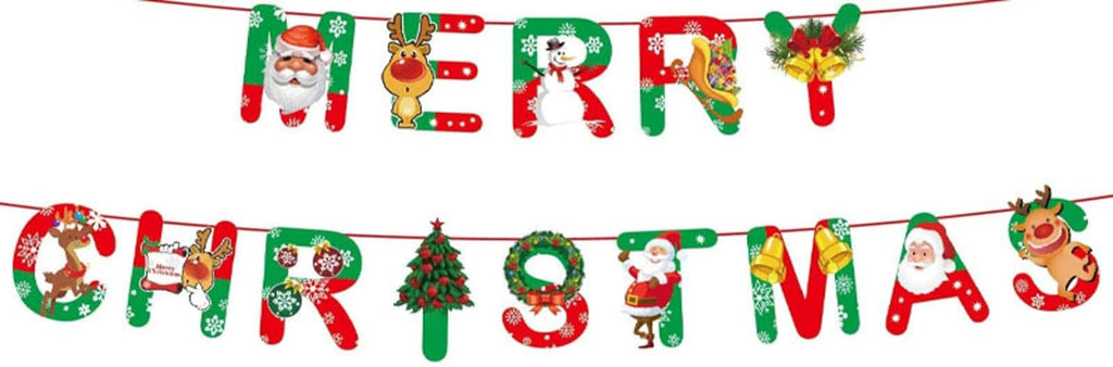 "MERRY CHRISTMAS" Banner, Pulling Paper Cartoon - 9ft