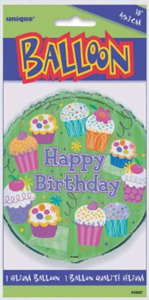 "Happy Birthday" Cupcakes Party Helium Foil Balloon - 18"