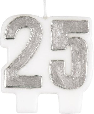 Number Anniversary/Birthday Candle - Silver No. 25