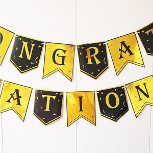 "CONGRATULATIONS" Flag Banner - Black/Gold - 3 metres