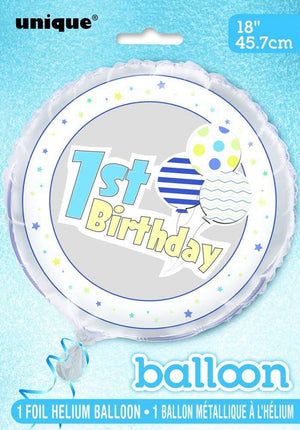 "1st Birthday" Blue Helium Foil Balloon - 18"