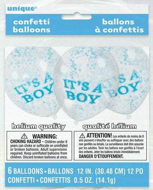 "Its A Boy" Balloons With Blue Confetti - 12" (Pack of 6)