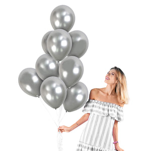 Metallic Silver Latex Balloons - 12" (Pack of 100)