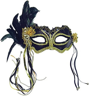 Metallic Mask with Side Feather - Black (Adult)