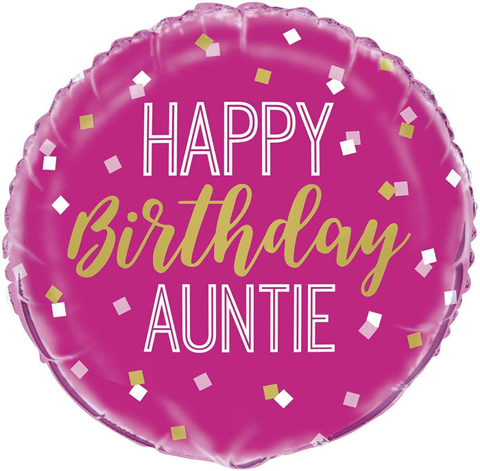 "Happy Birthday Auntie" Confetti Helium Pink Foil Balloon - 18"