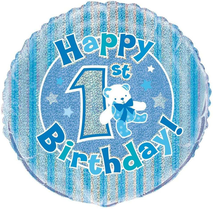 "Happy 1st. Birthday" Blue Prism Helium Foil Balloon - 18"