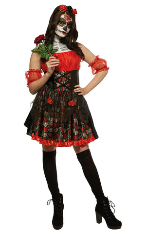 Red Rose Day Of The Dead Costume - (Adult)