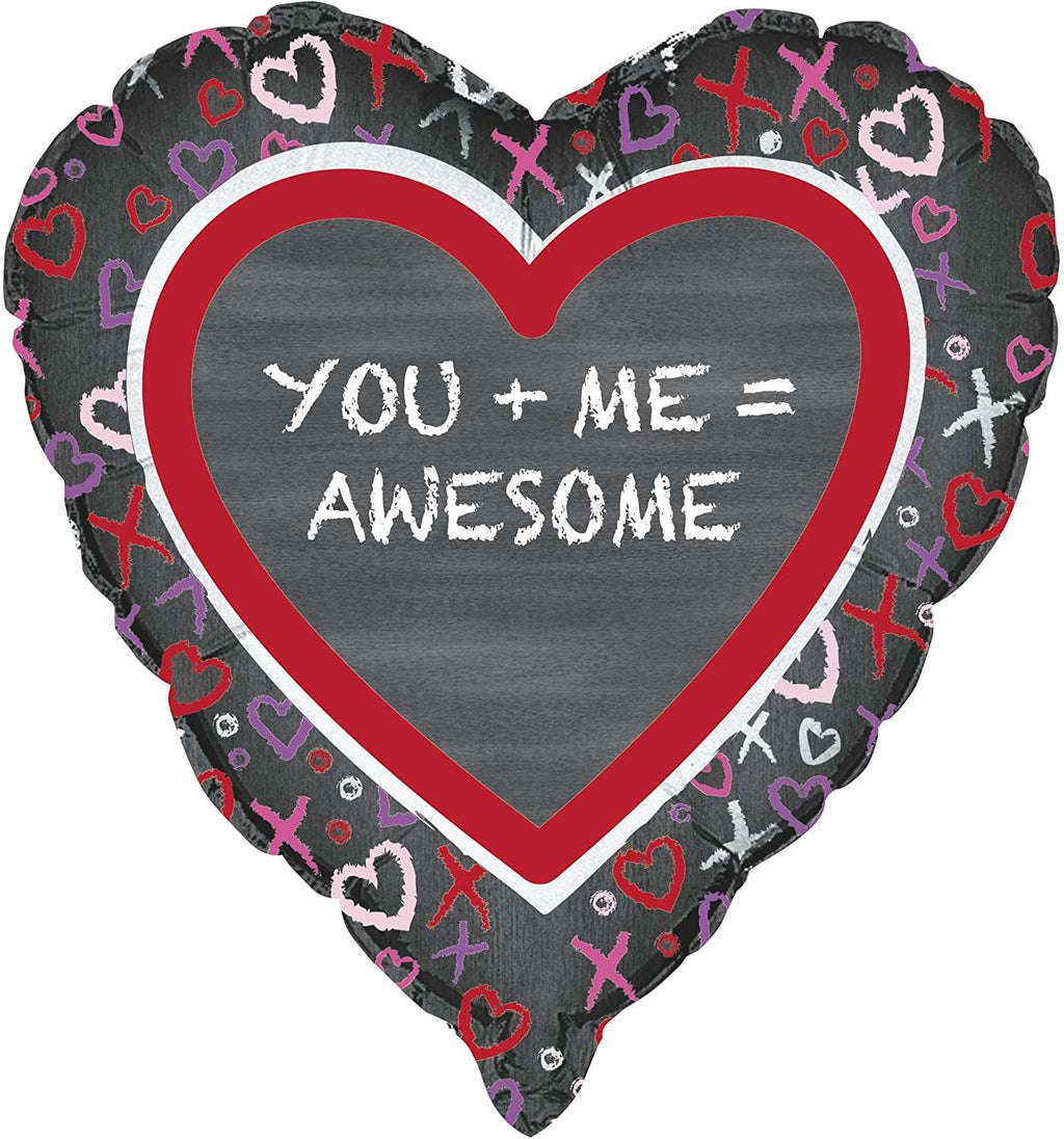 "You + Me" Valentine Heart Helium Foil Balloon - 18"