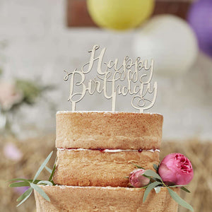 "Happy Birthday" Wooden Cake Topper