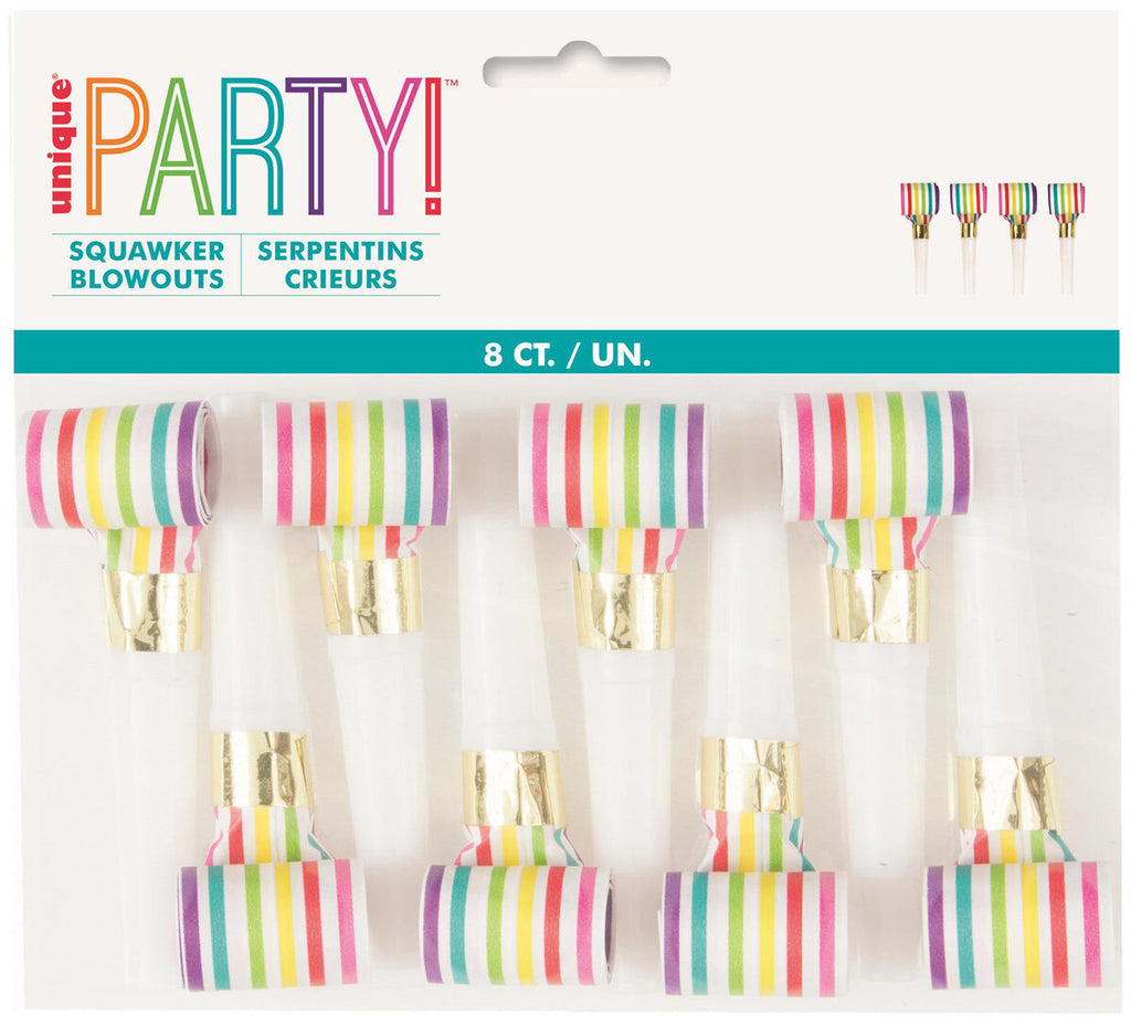 Rainbow Stripe Party Blowouts - Pack of 8