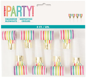 Rainbow Stripe Party Blowouts - Pack of 8