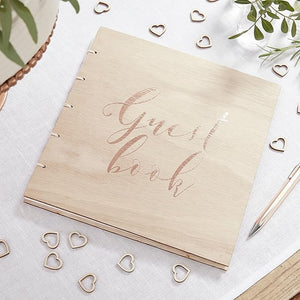 Botanical Wedding Guest Book - Wooden, Rose Gold