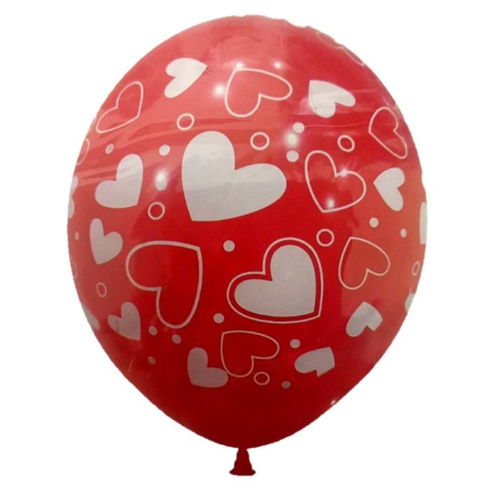 Red Latex Balloon with Hearts - 12" (Pack of 10)