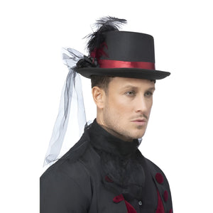 Black Vamp Rose Top Hat - (Adult)