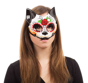 Day Of The Dead Kitty Eye Mask - Half Mask (Adult)