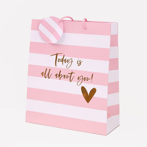 Gift Bag - Pink Stripe, Portrait Bag (Large)