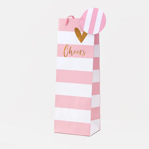 Pink Stripe Bottle Gift Bag