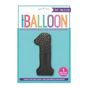 Glitz Black No. 1 Helium Foil Balloons - 34"
